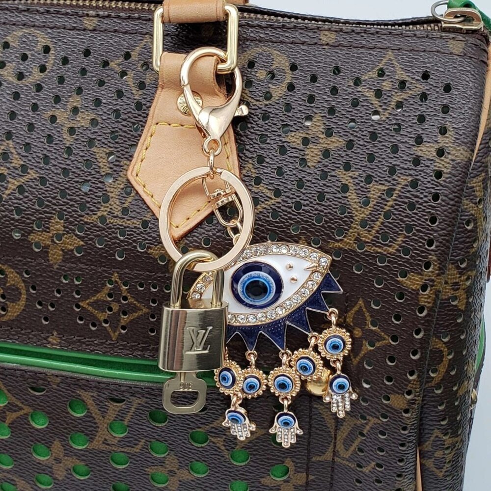 Authentic Louis Vuitton Lock & Key with unbranded Evil Eye Protection Bagcharm